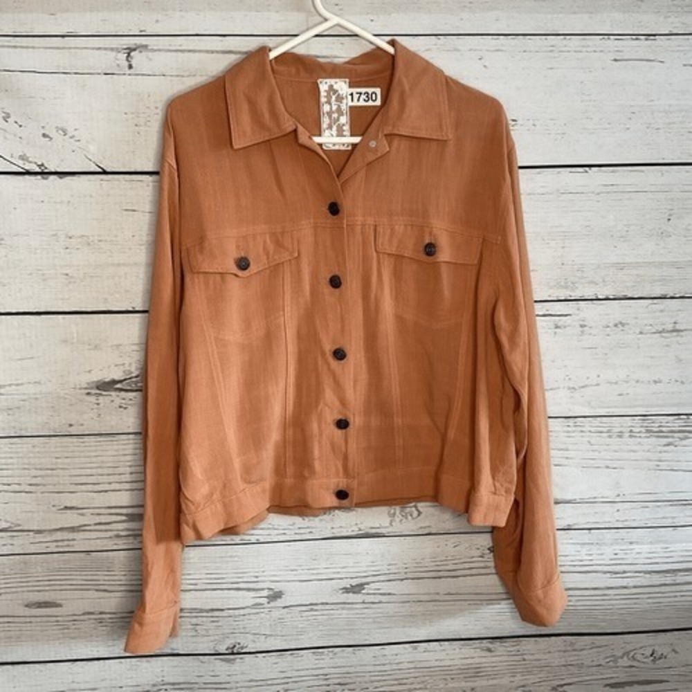 Sadie & Sage Burned Orange Button Front Shirt Jacket Women L China Linen/Viscose